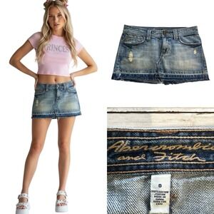 Abercrombie & Fitch Y2K STYLE Distressed Micro Mini Denim Skirt Raw Hem Womens 0